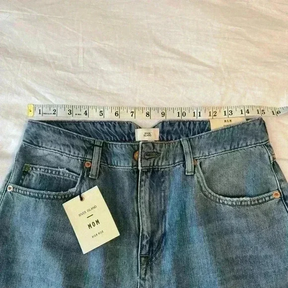 River Island women’s high rise mom jeans 10R distressed NWT pants slouchy ripped - Picture 7 of 11